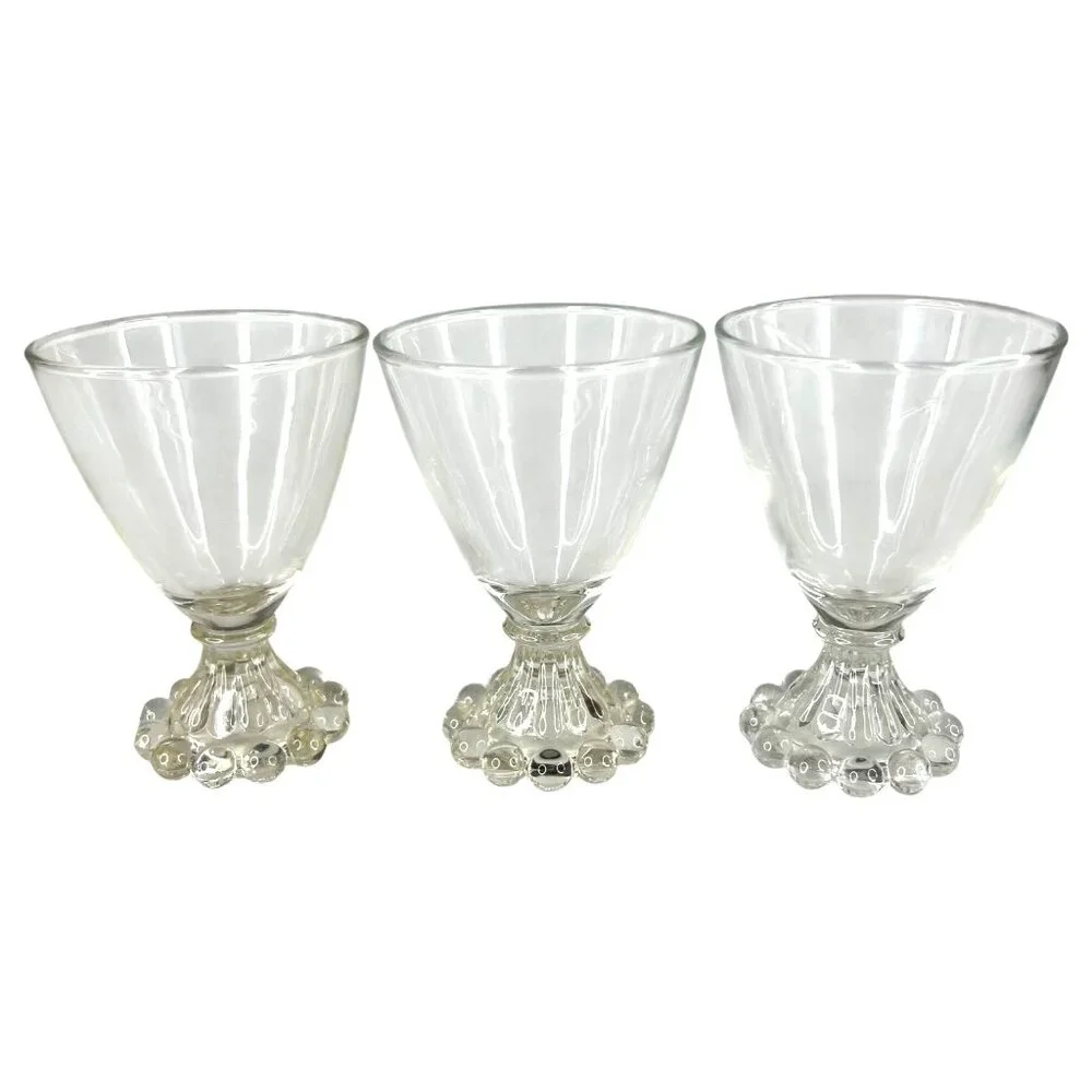 3 Vintage Anchor Hocking Boopie Clear Glasses Goblets Juice Cordial‎ Bubble Base